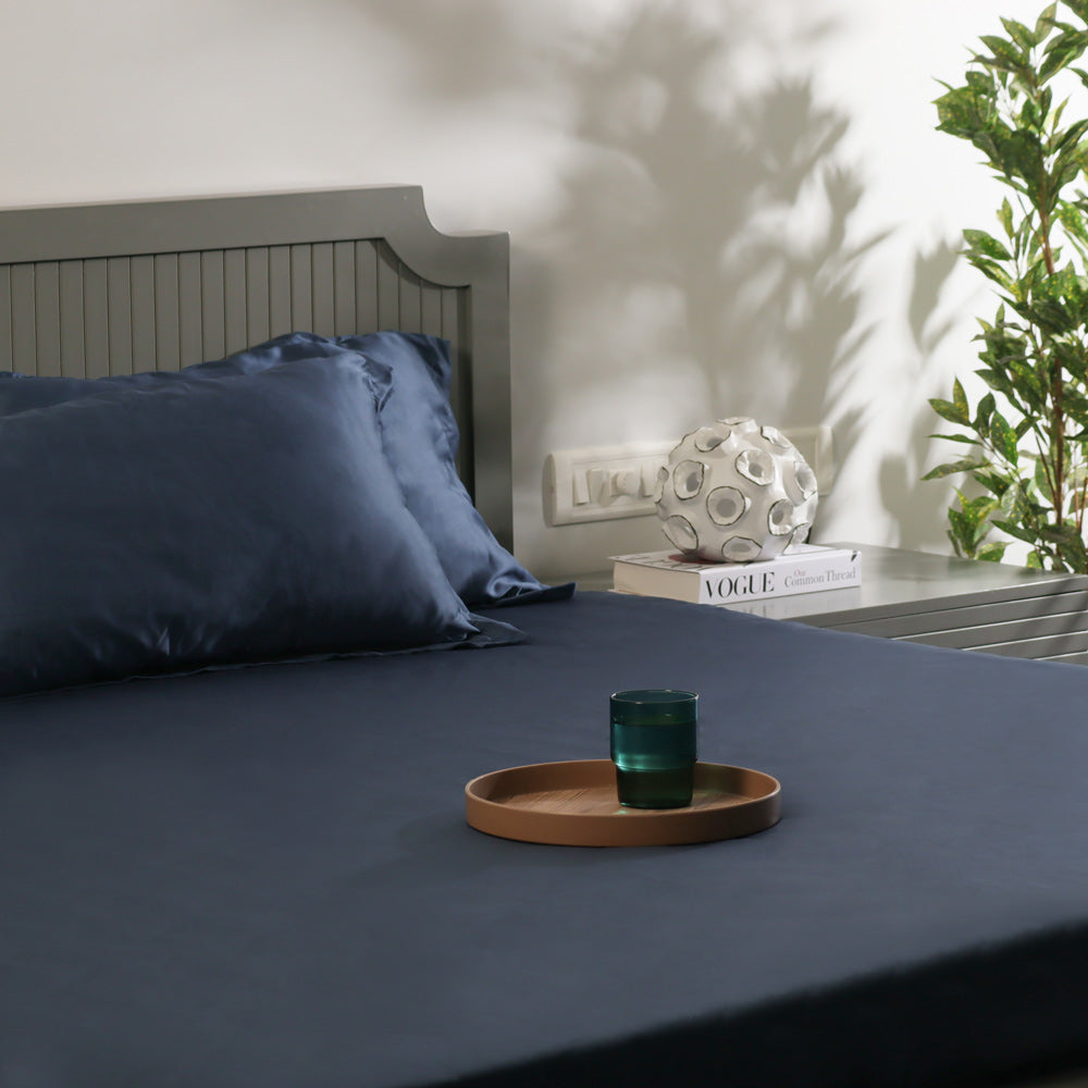 Bottega Bamboo Cotton King Size Bedsheet Set - Midnight