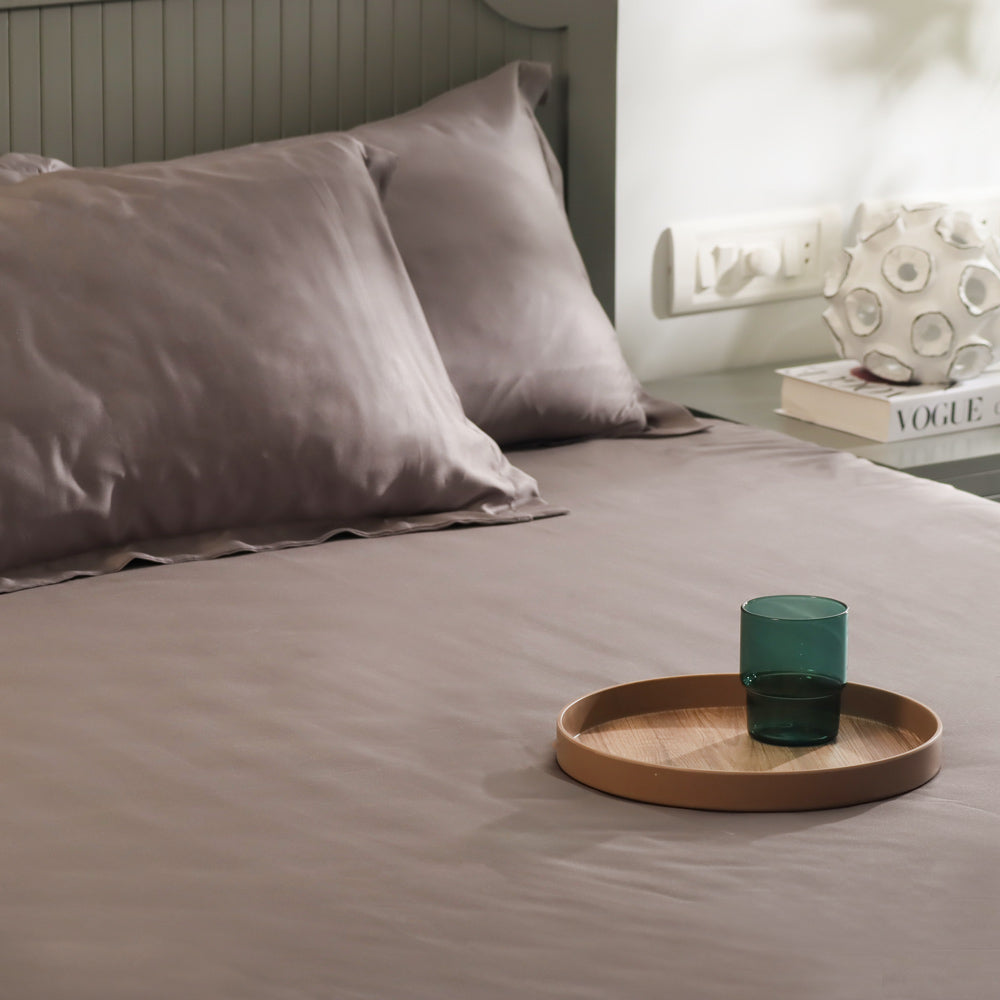 Bottega Bamboo Cotton King Size Bedsheet Set - Smoke