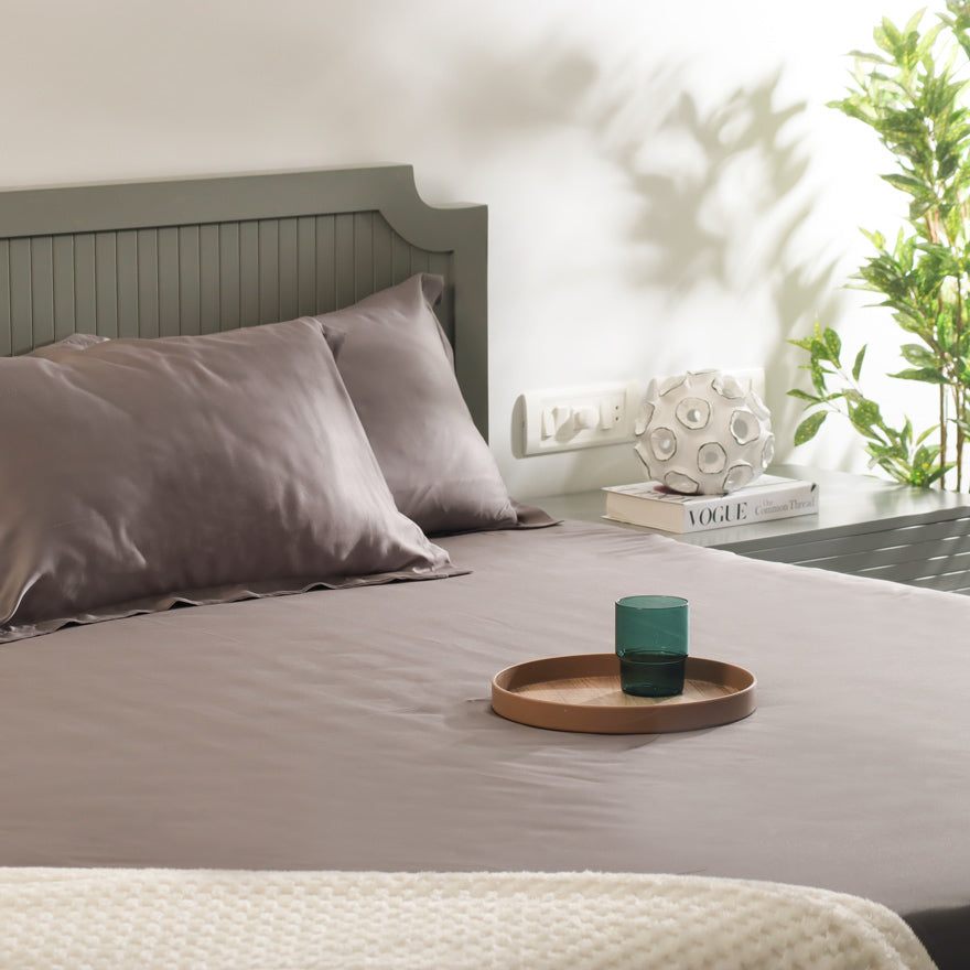 Bottega Bamboo Cotton King Size Bedsheet Set - Smoke