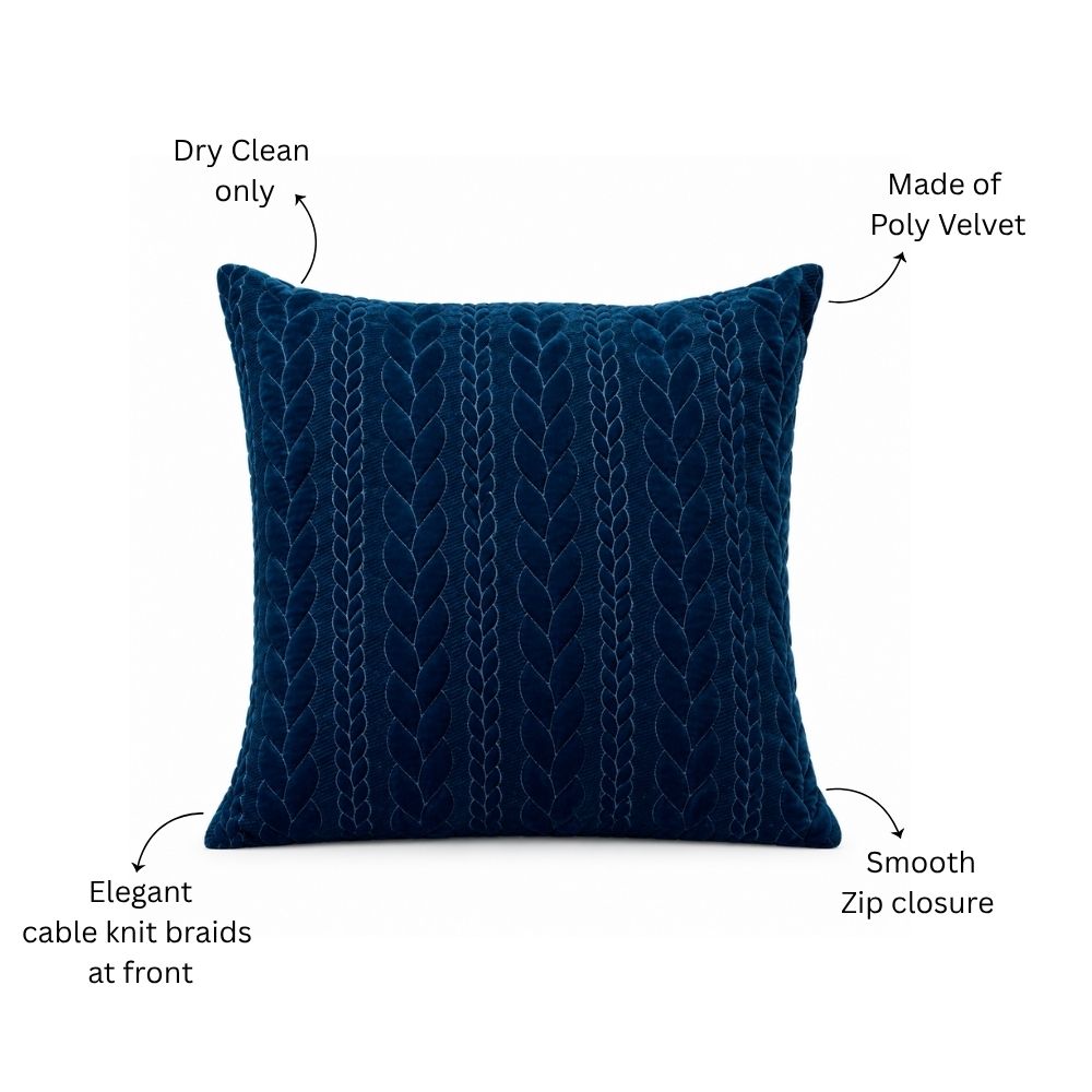 Braide Quilted Velvet Cushion Cover 45x45cm - Navy Blue