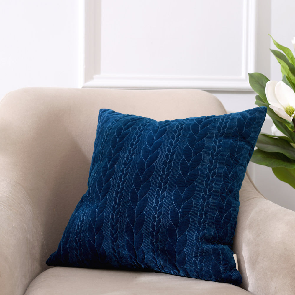 Braide Quilted Velvet Cushion Cover 45x45cm - Navy Blue