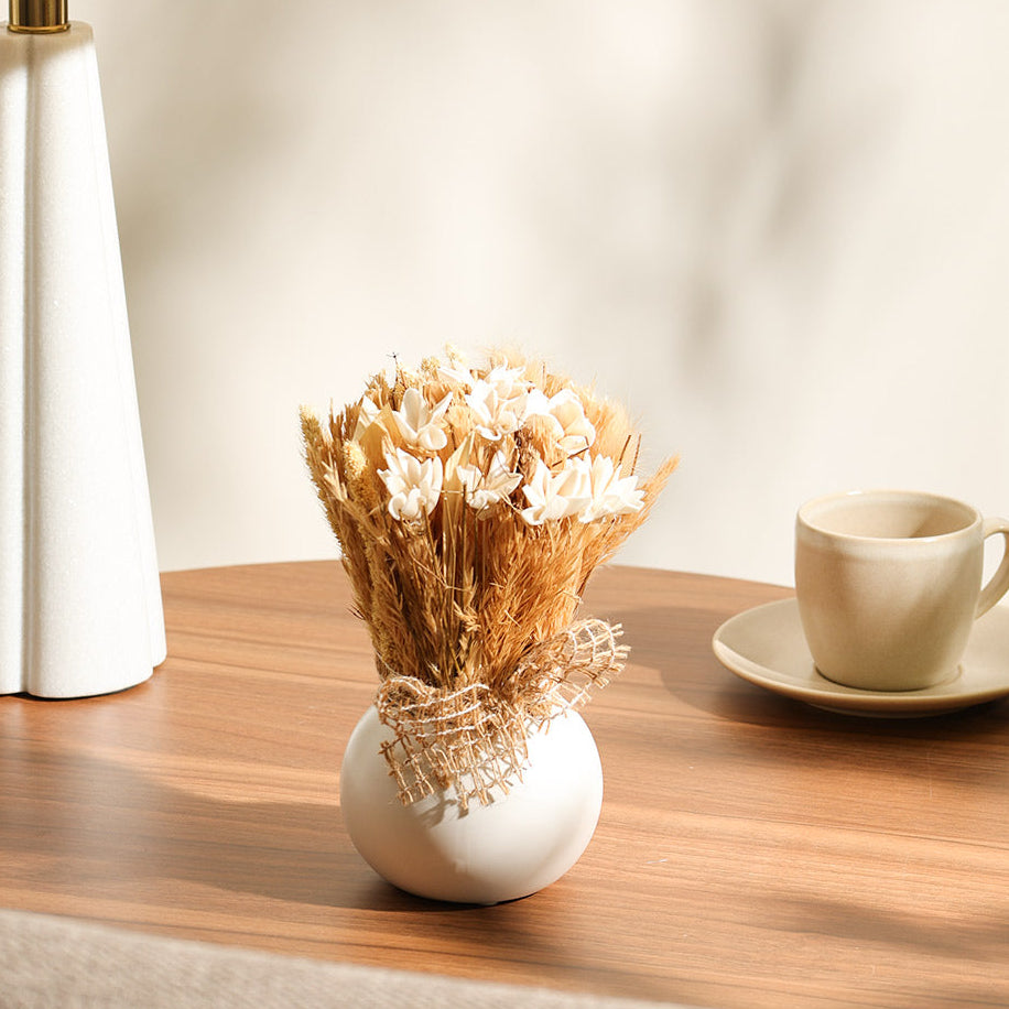 Brea Dried Bouquet in Ceramic Vase - Beige White