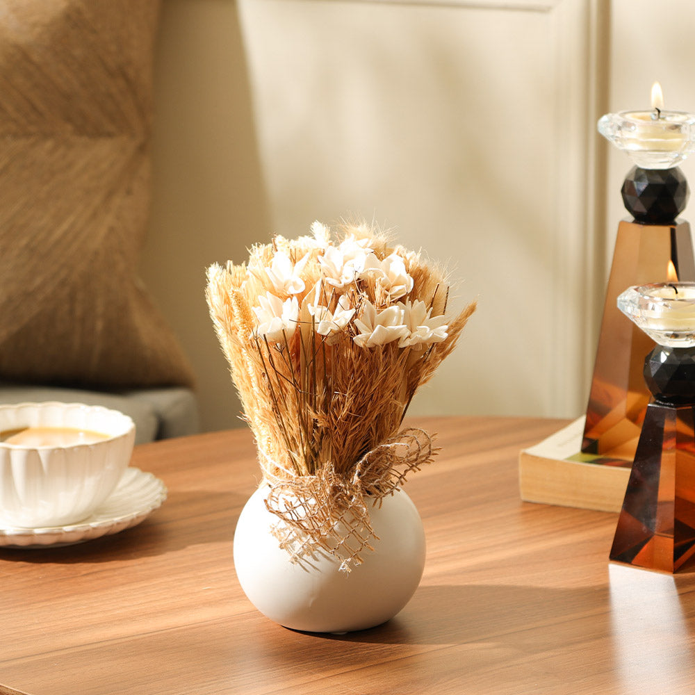 Brea Dried Bouquet in Ceramic Vase - Beige White