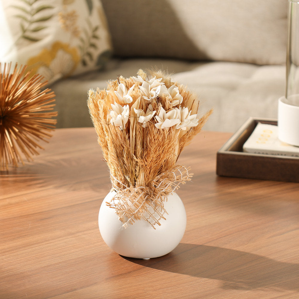 Brea Dried Bouquet in Ceramic Vase - Beige White