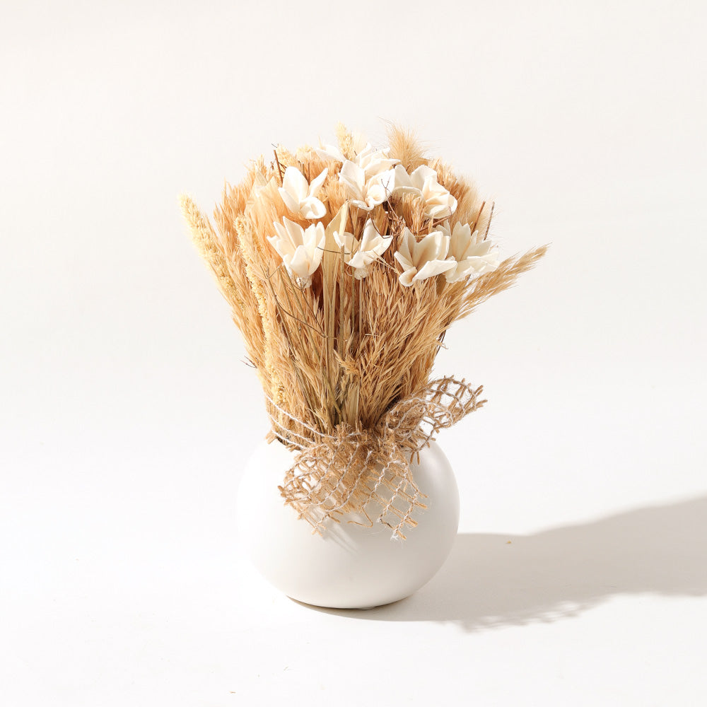 Brea Dried Bouquet in Ceramic Vase - Beige White