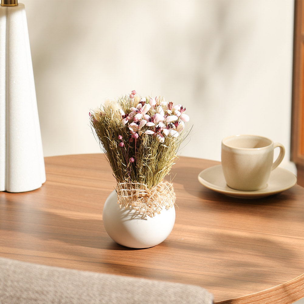 Brea Dried Bouquet in Ceramic Vase - Lavender White