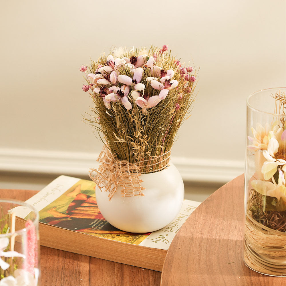 Brea Dried Bouquet in Ceramic Vase - Lavender White