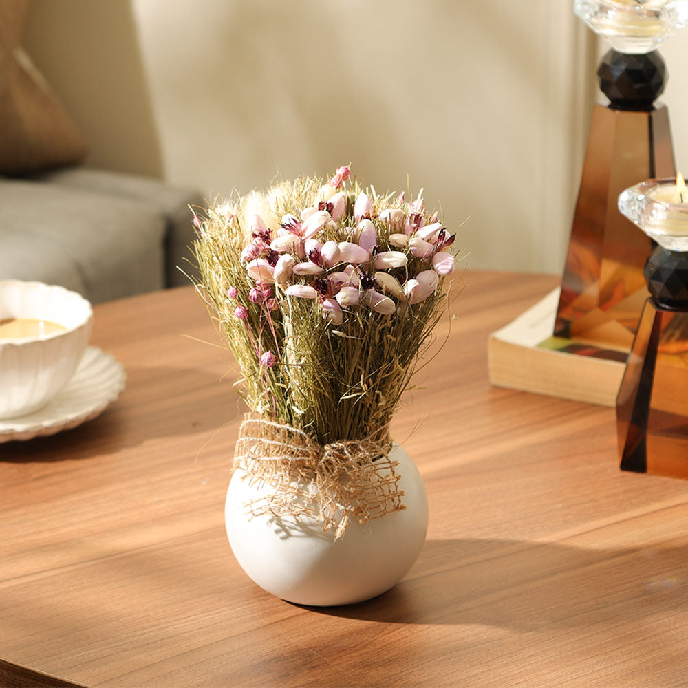 Brea Dried Bouquet in Ceramic Vase - Lavender White