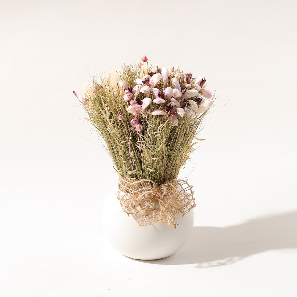 Brea Dried Bouquet in Ceramic Vase - Lavender White