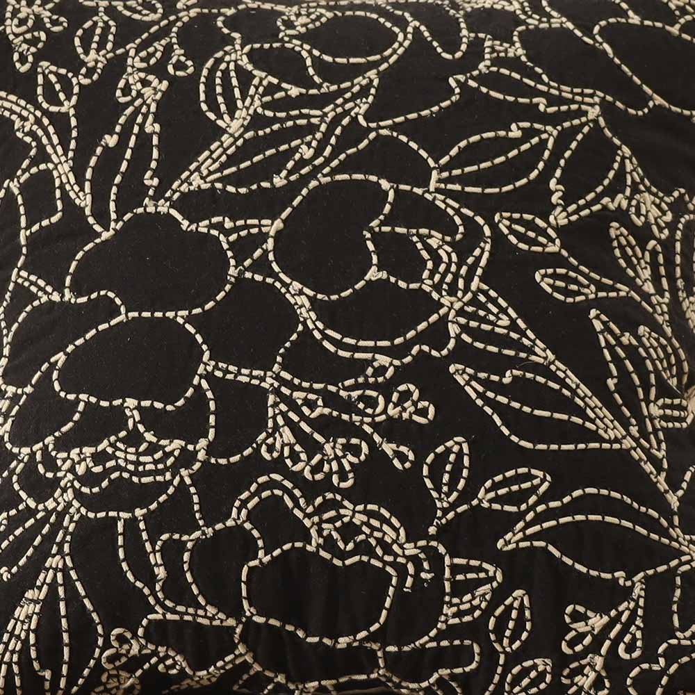 Briar Embroidered Cotton Cushion Cover 45x45cm - Black Ivory