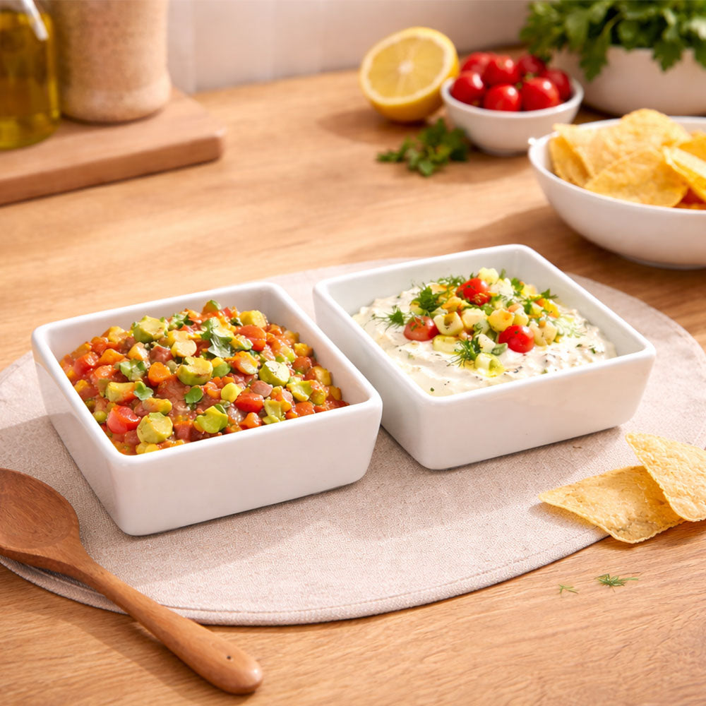 Briar Square Medium Bowls, Set of 2 - White