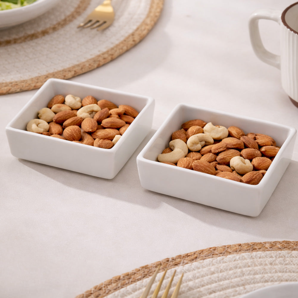 Briar Square Medium Bowls, Set of 2 - White