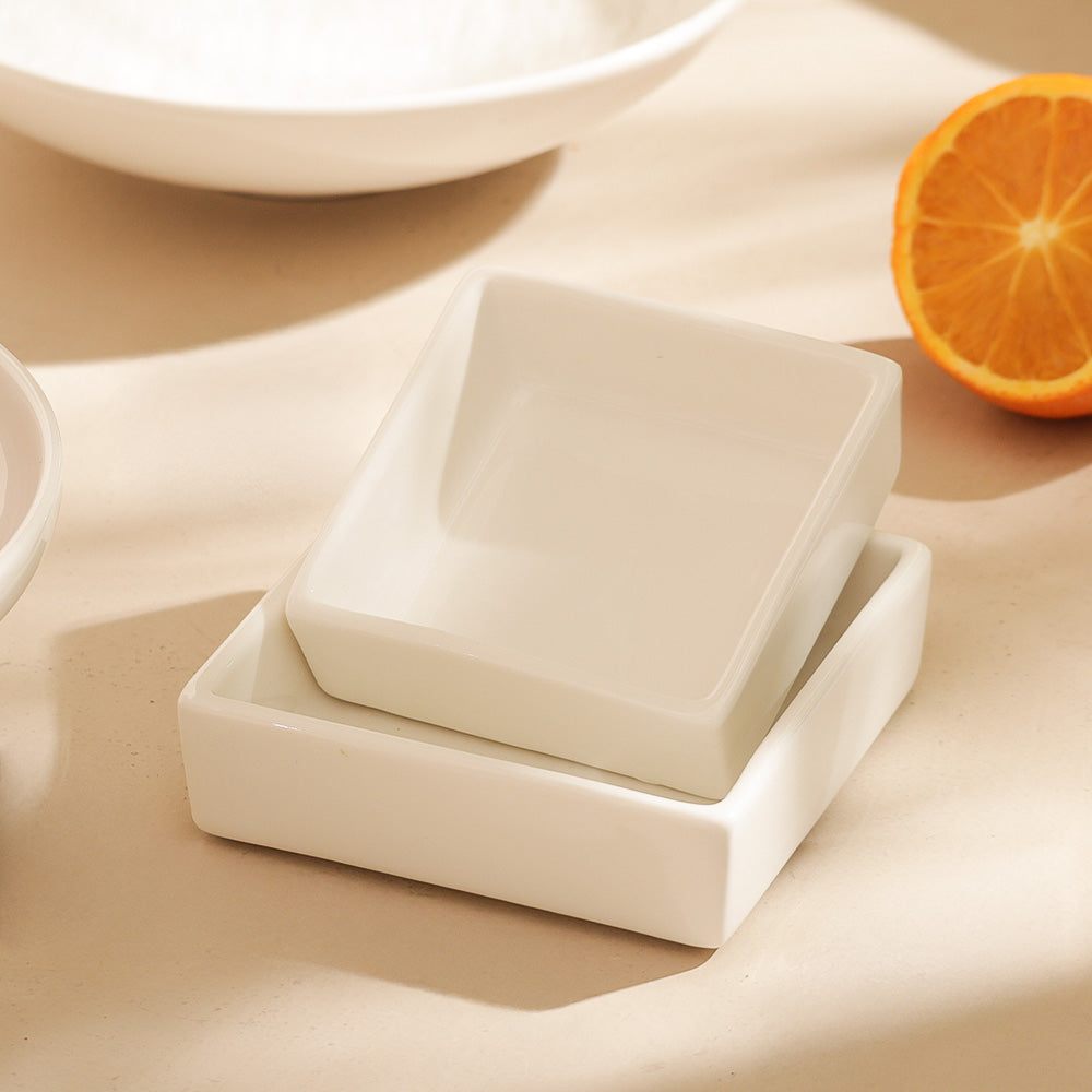 Briar Square Small Bowls, Set of 2 - White