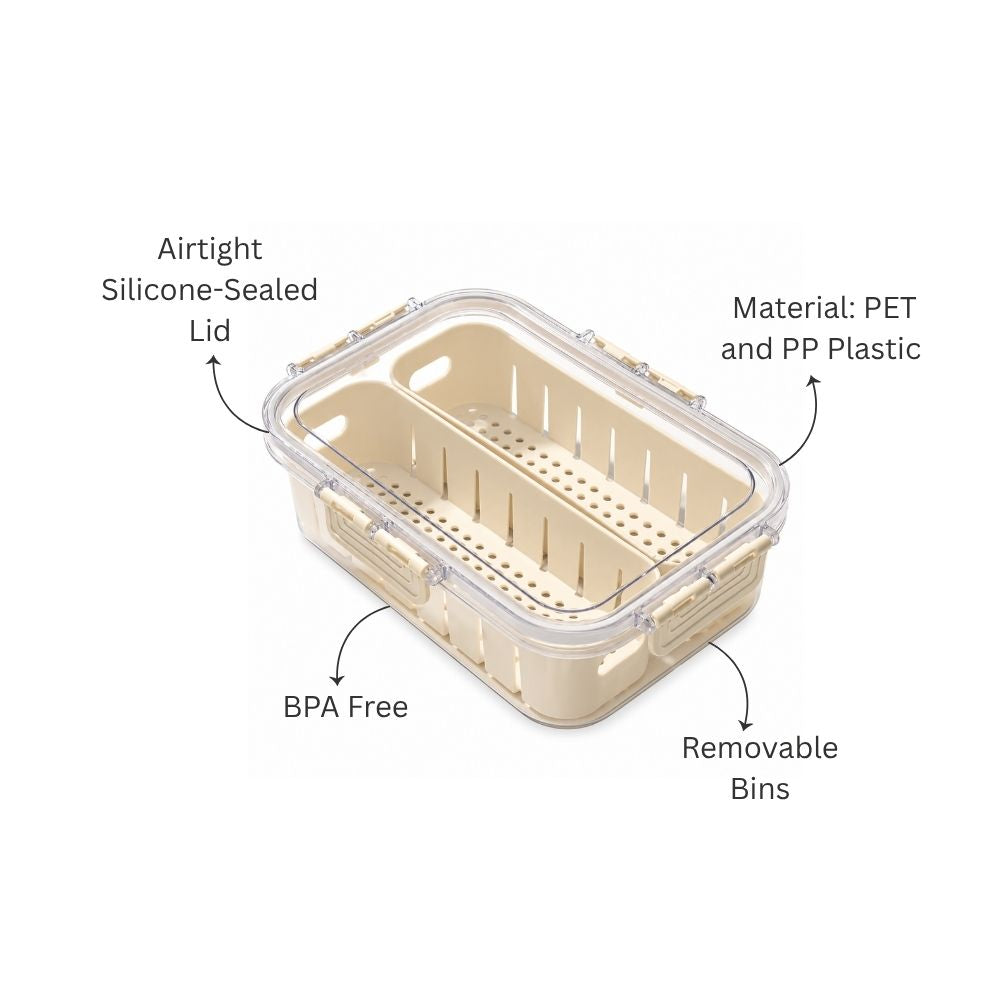 Brisk Fridge Storage Box with 2 Removable Bins - Clear White