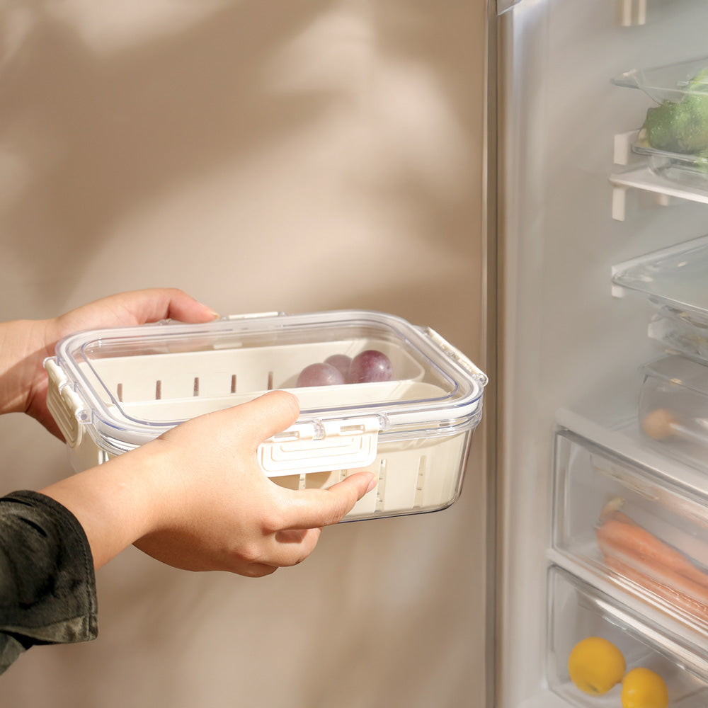 Brisk Fridge Storage Box with 2 Removable Bins - Clear White