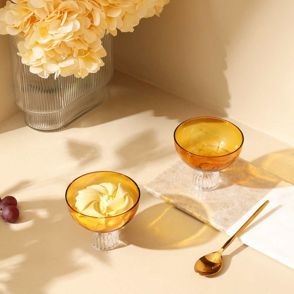 Buono Glass Dessert Cups, Set of 2 - Amber