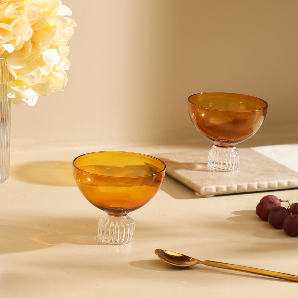 Buono Glass Dessert Cups, Set of 2 - Amber