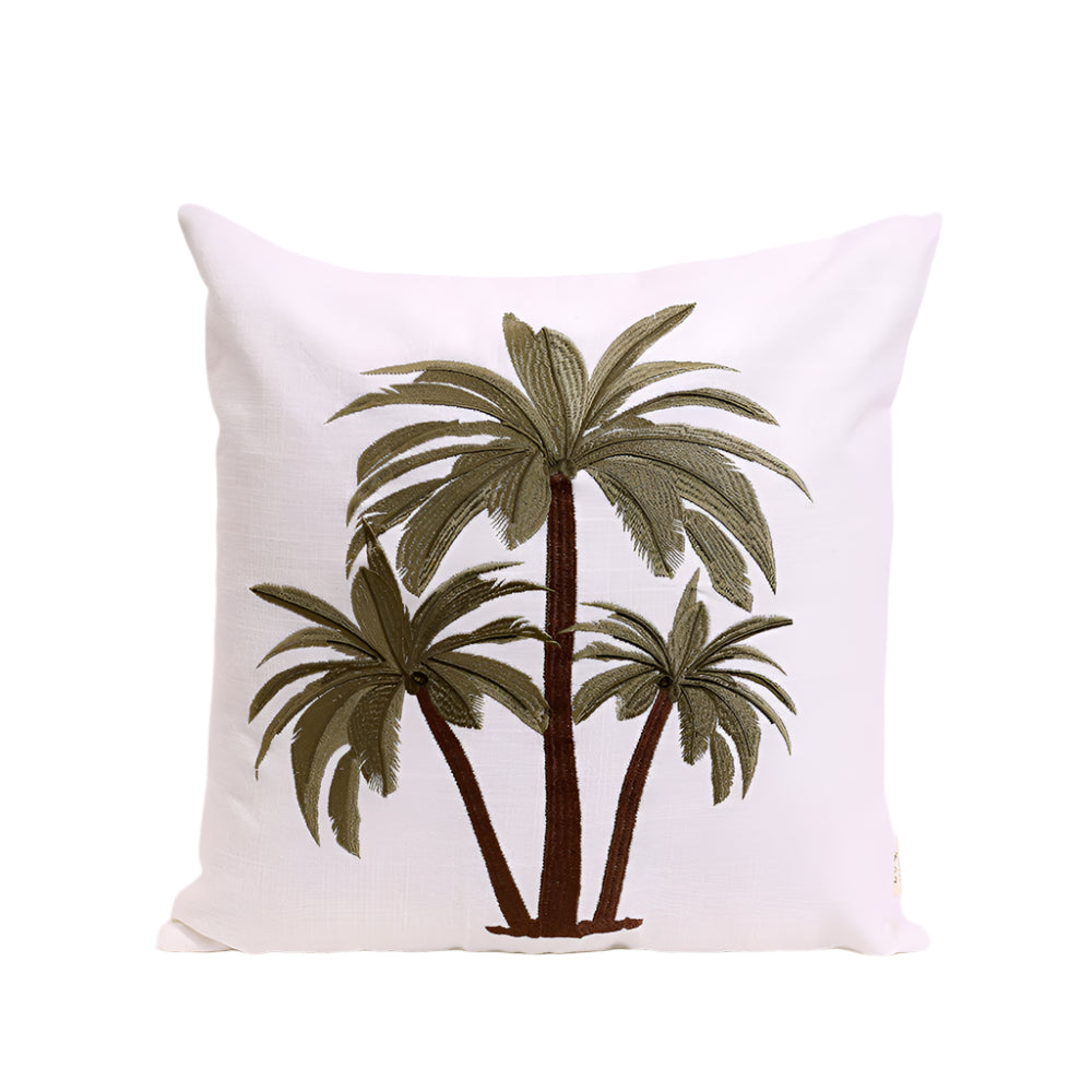 Palm Island Embroidered Cushion Cover 45x45cm - Green Brown
