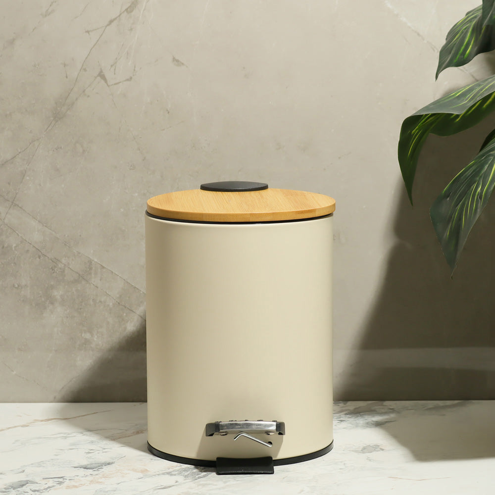 Cade Round Pedal Waste Bin - Beige