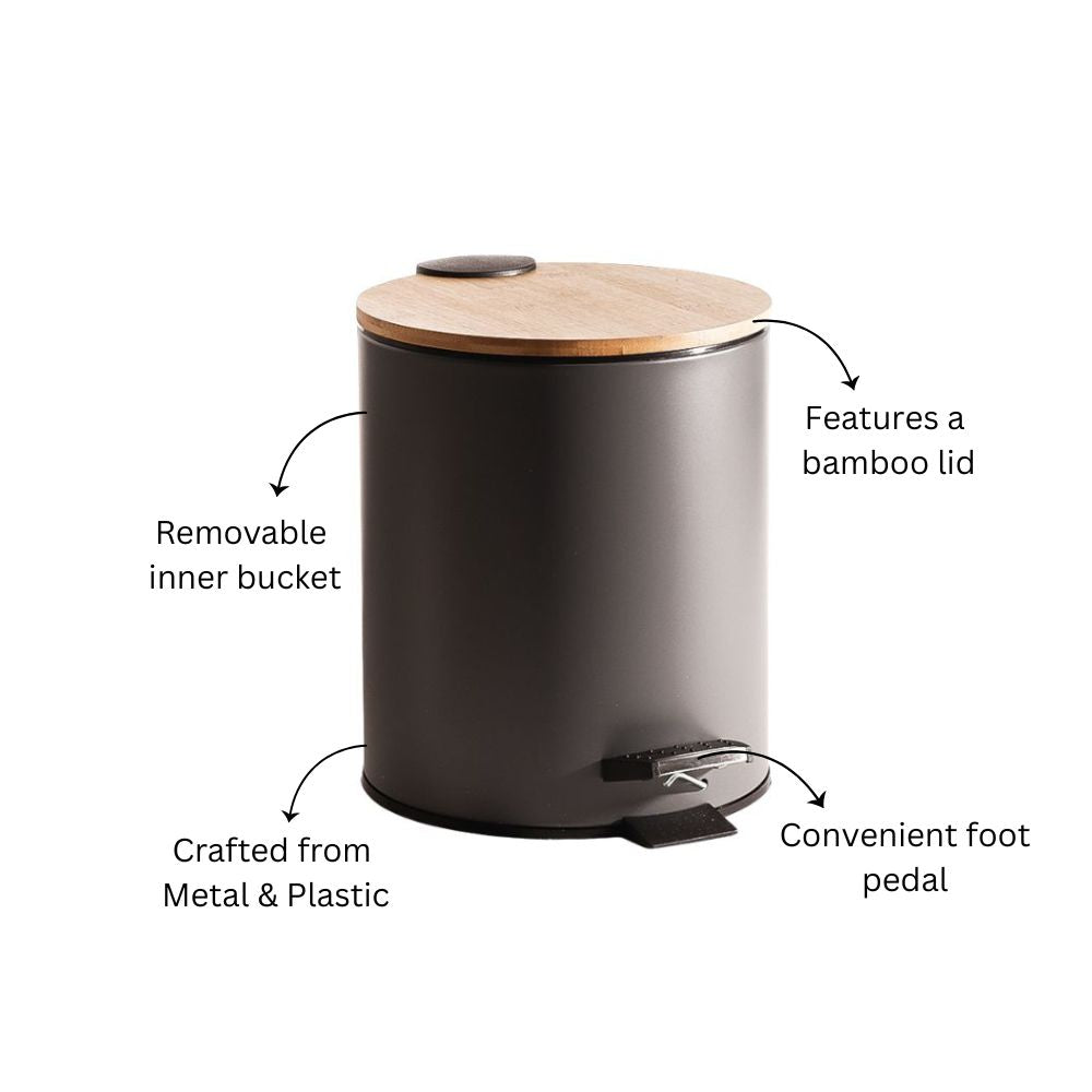 Cade Round Pedal Waste Bin 5L - Charcoal