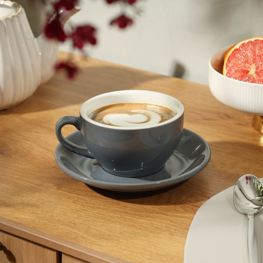 Caffe Porcelain Cappuccino Cup and Saucer Set - Pewter Grey