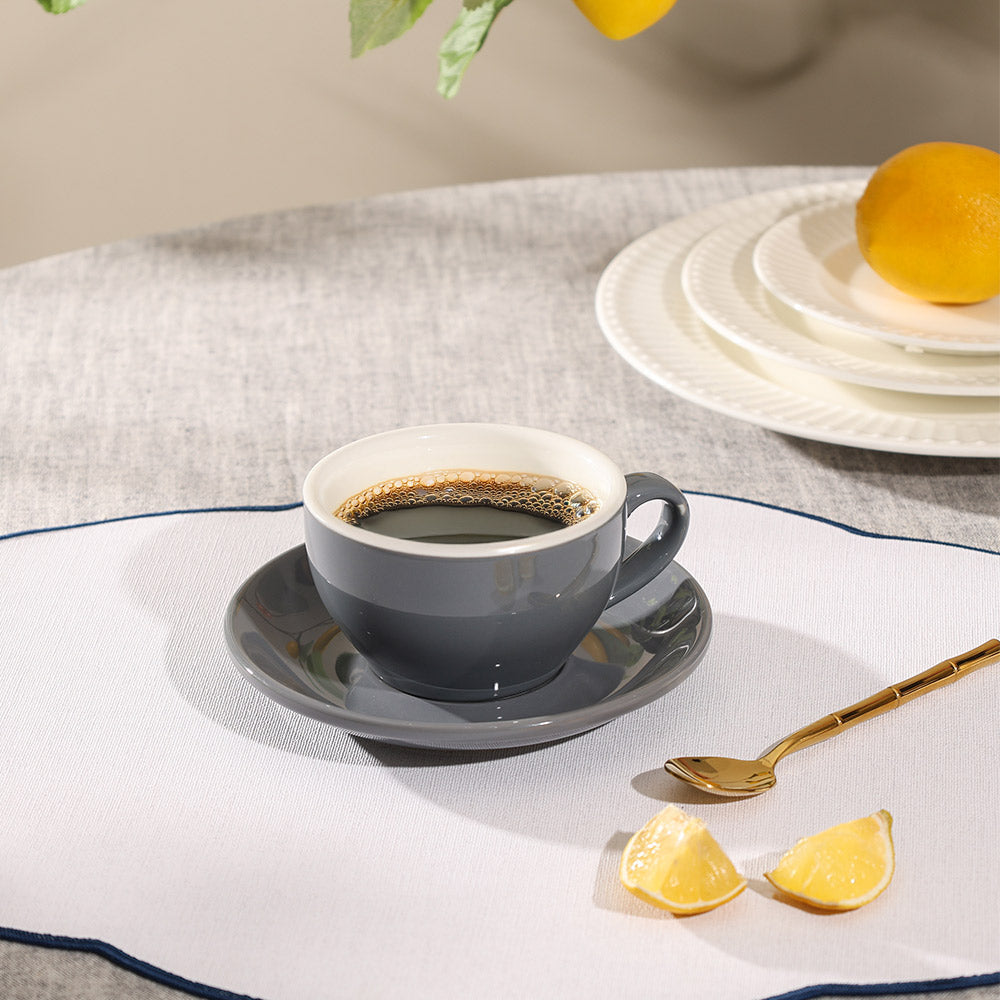 Caffe Porcelain Cappuccino Cup and Saucer Set - Pewter Grey