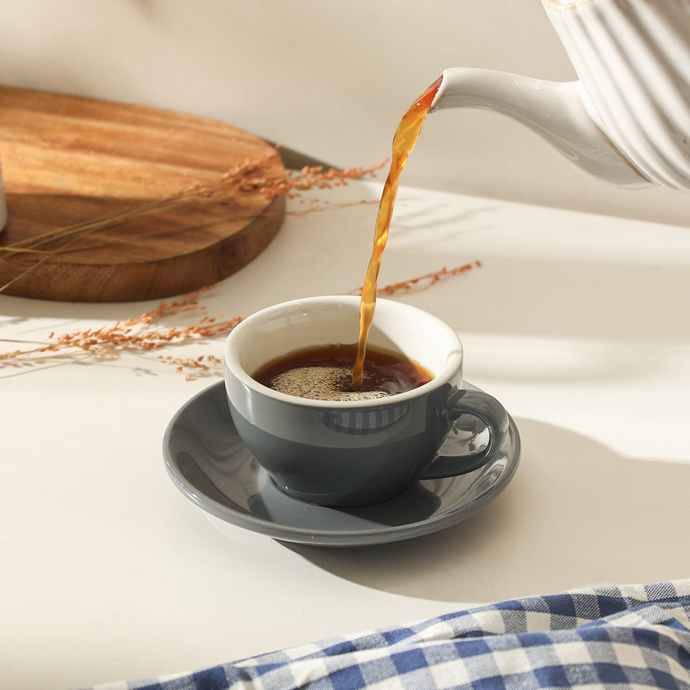 Caffe Porcelain Cappuccino Cup and Saucer Set - Pewter Grey