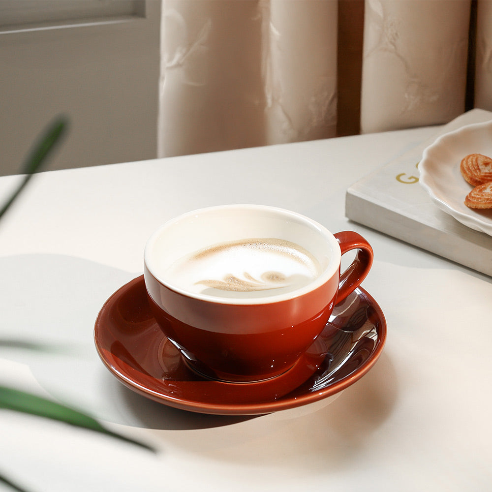 Caffe Porcelain Cappuccino Cup and Saucer Set - Russet Brown