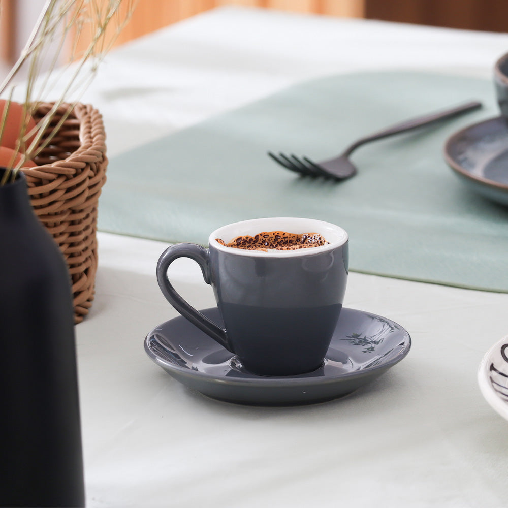 Caffe Porcelain Espresso Cup With Saucer - Pewter Grey