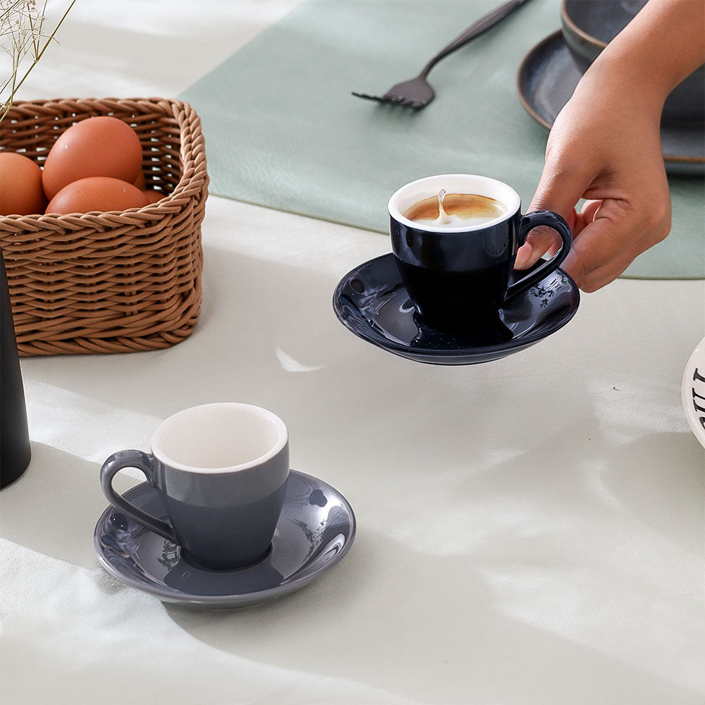 Caffe Porcelain Espresso Cup With Saucer - Pewter Grey