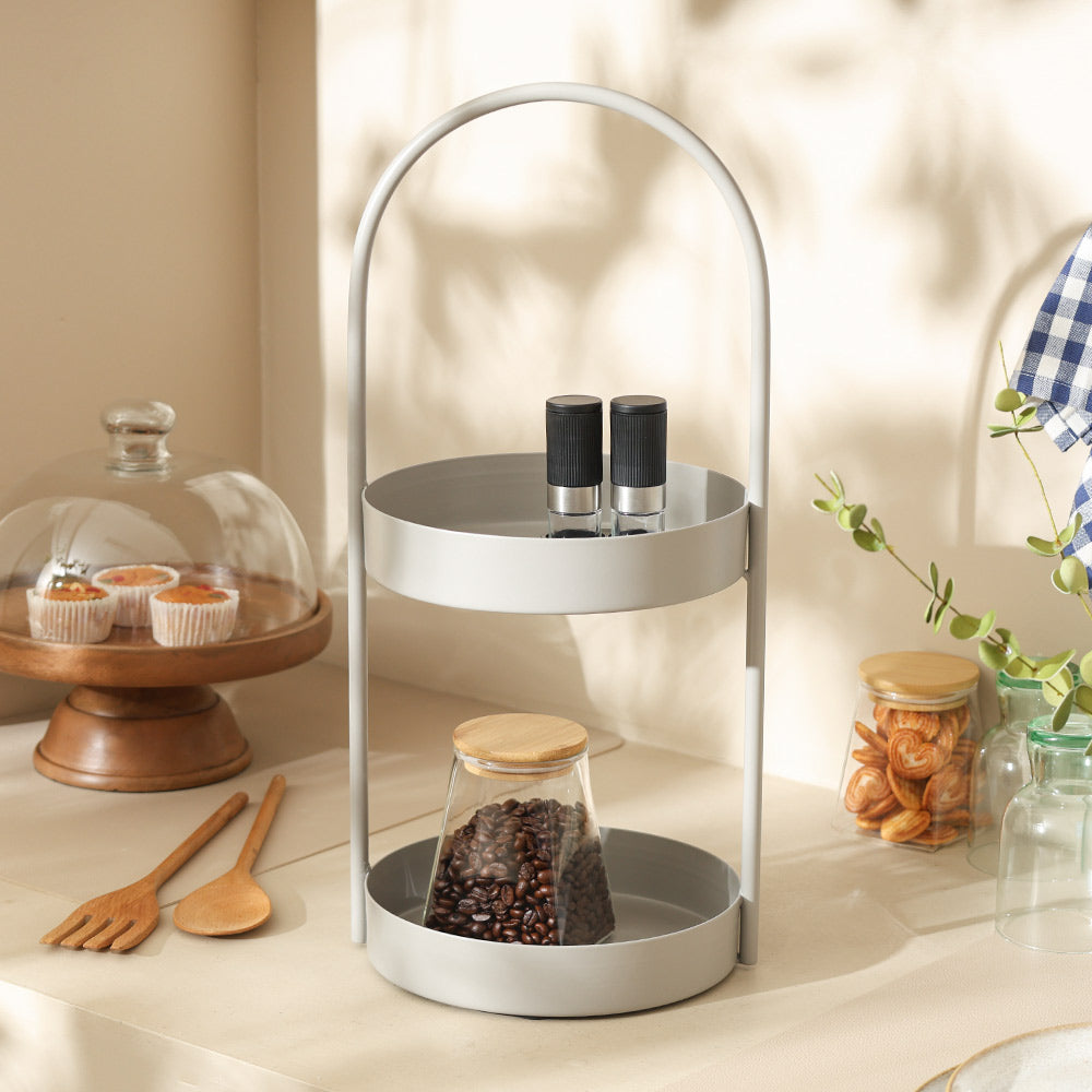 Cairo 2-Tier Round Metal Caddy - Light Grey