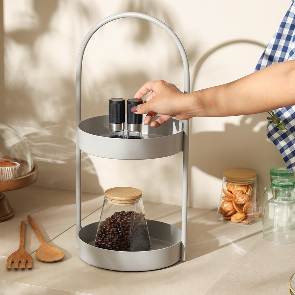 Cairo 2-Tier Round Metal Caddy - Light Grey