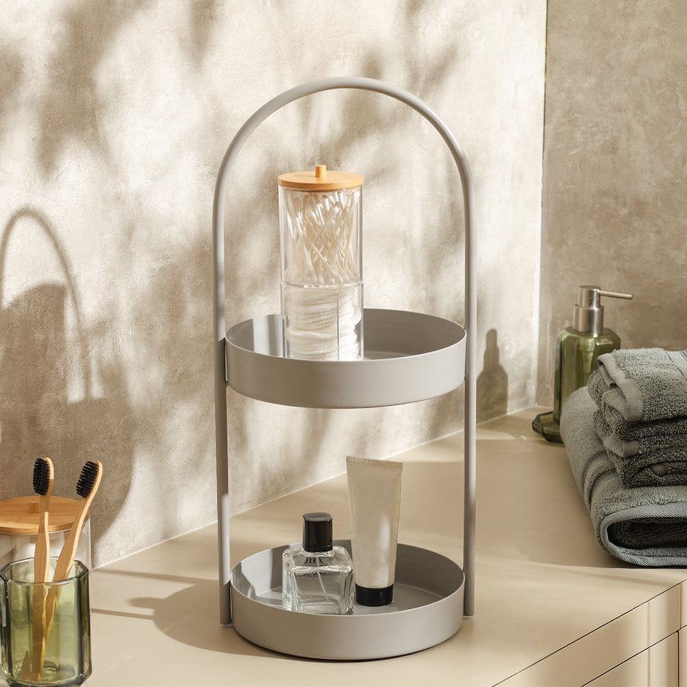 Cairo 2-Tier Round Metal Caddy - Light Grey