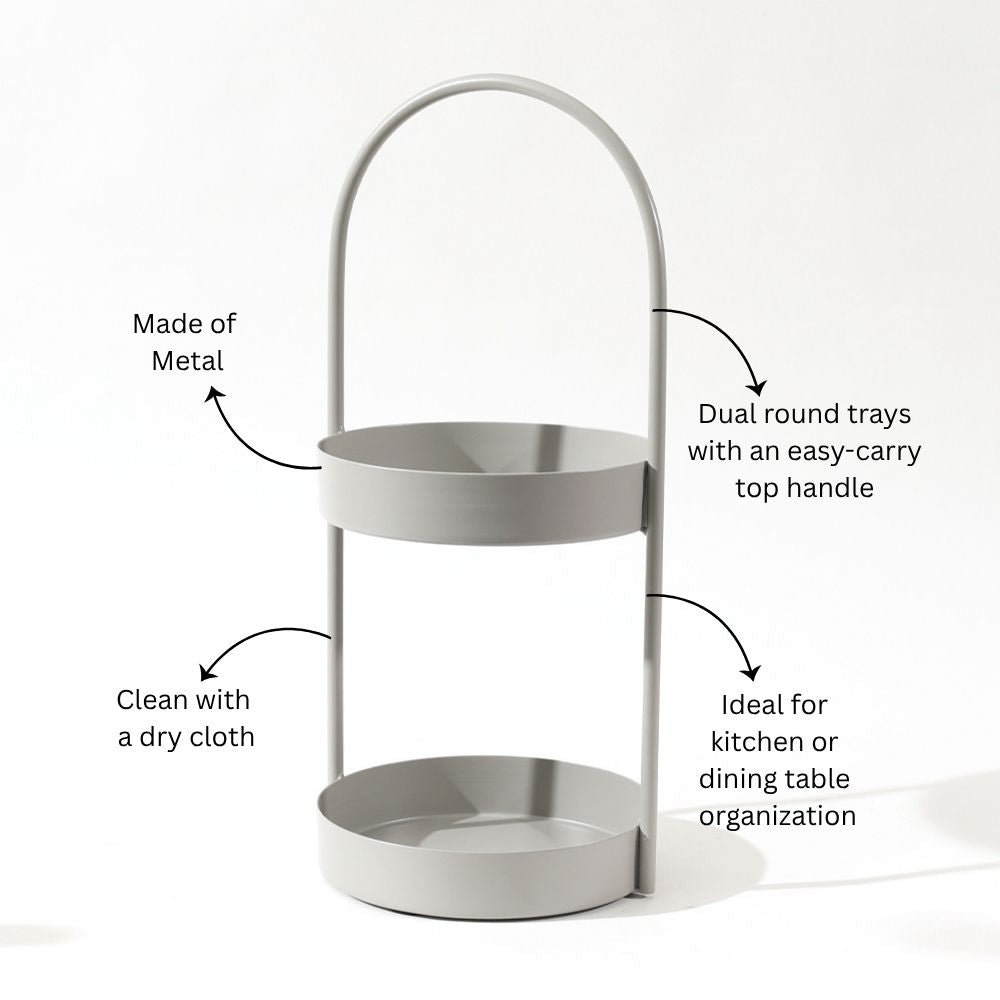Cairo 2-Tier Round Metal Caddy - Light Grey