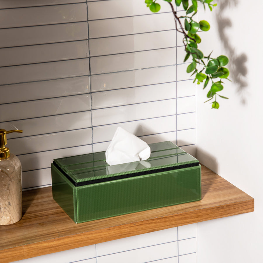 Cala Glass Tissue Box Holder - Olive