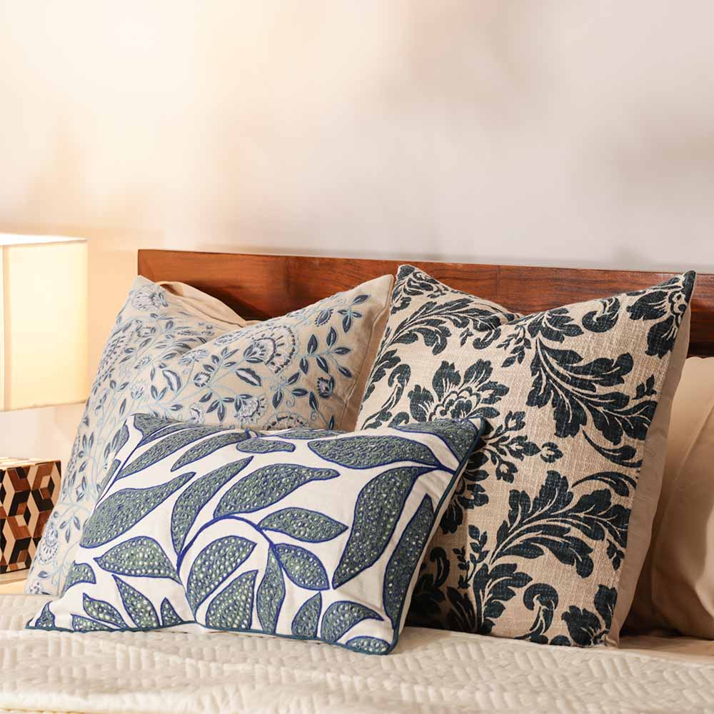 Calico Embroidered Cushion Cover 45x45cm - Blue Grey