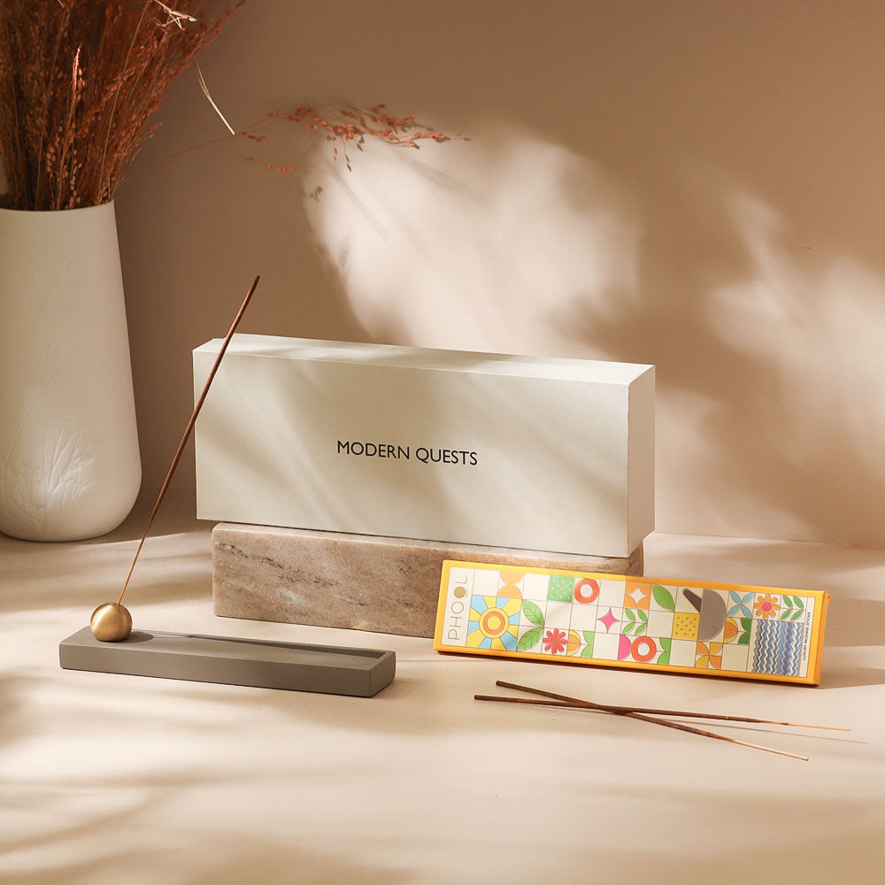 Calm Incense Holder with Incense Sticks Gift Set - Grey