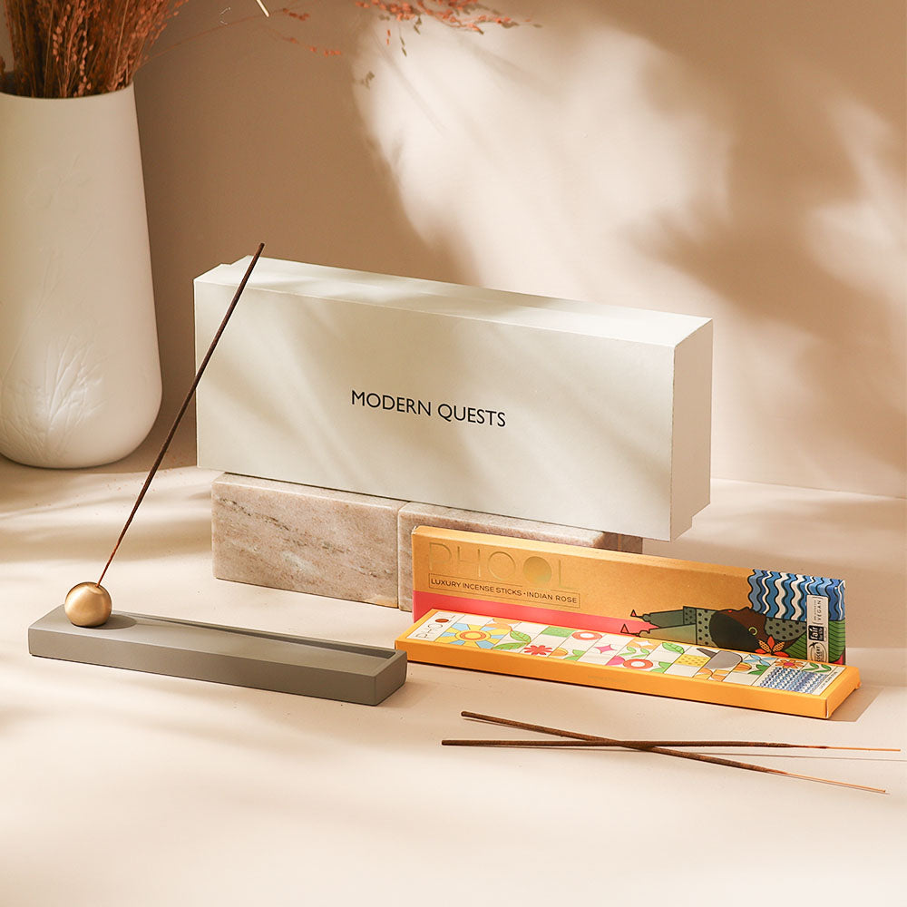 Calm Incense Holder with Incense Sticks Gift Set - Grey