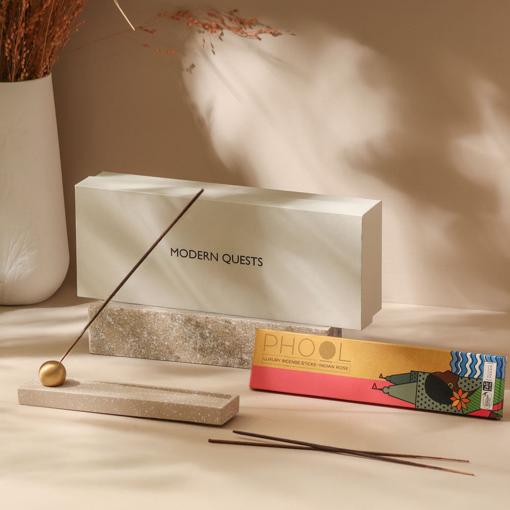 Calm Incense Holder with Incense Sticks Gift Set - Speckled Taupe