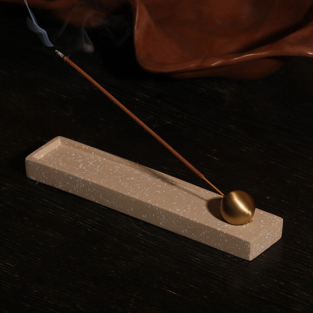 Calm Metal & Concrete Incense Holder - Speckled Taupe