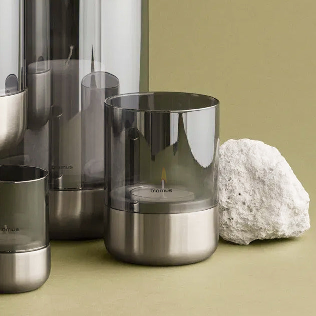 Calma Tealight Hurricane Small - Smoke Grey