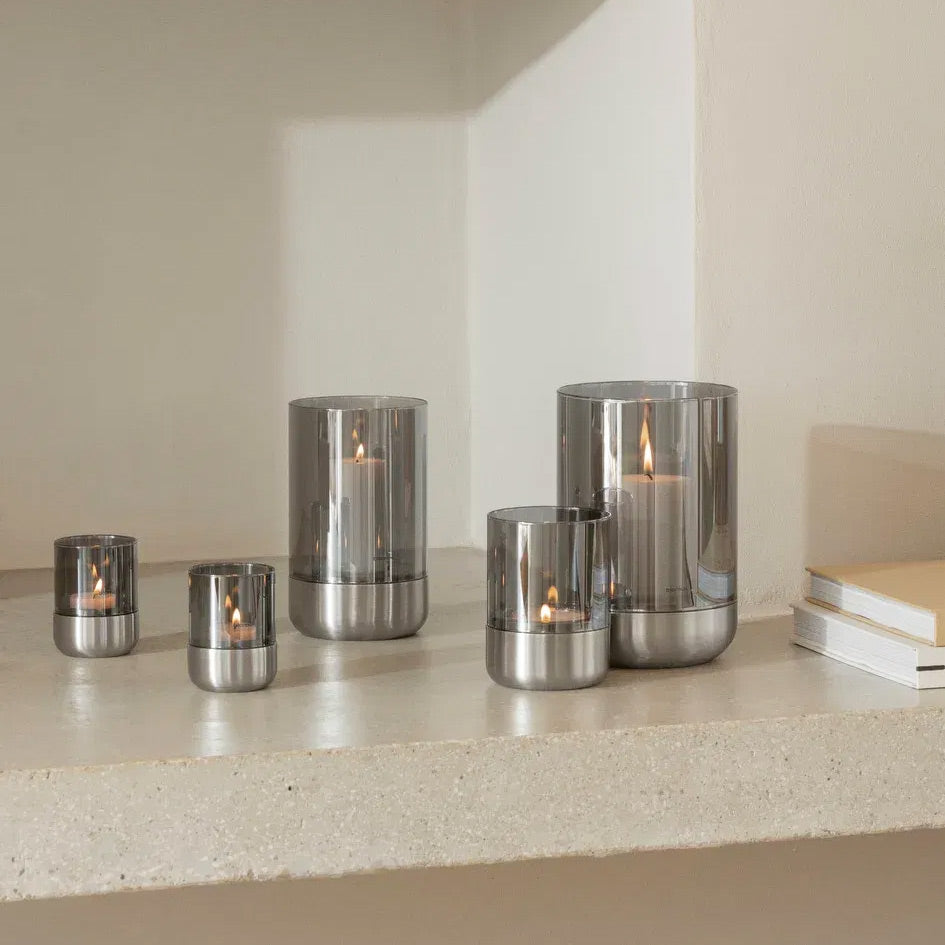 Calma Tealight Hurricane Small - Smoke Grey