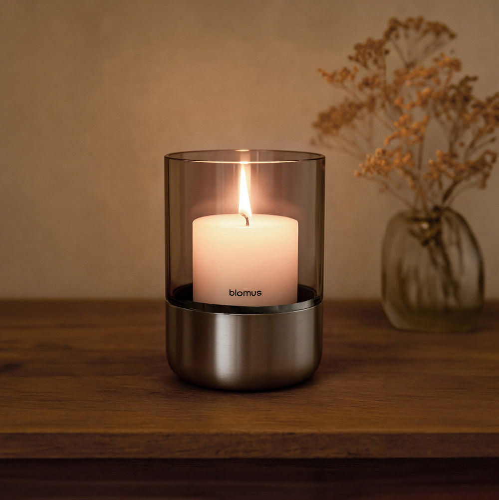 Calma Tealight Hurricane Small - Smoke Grey