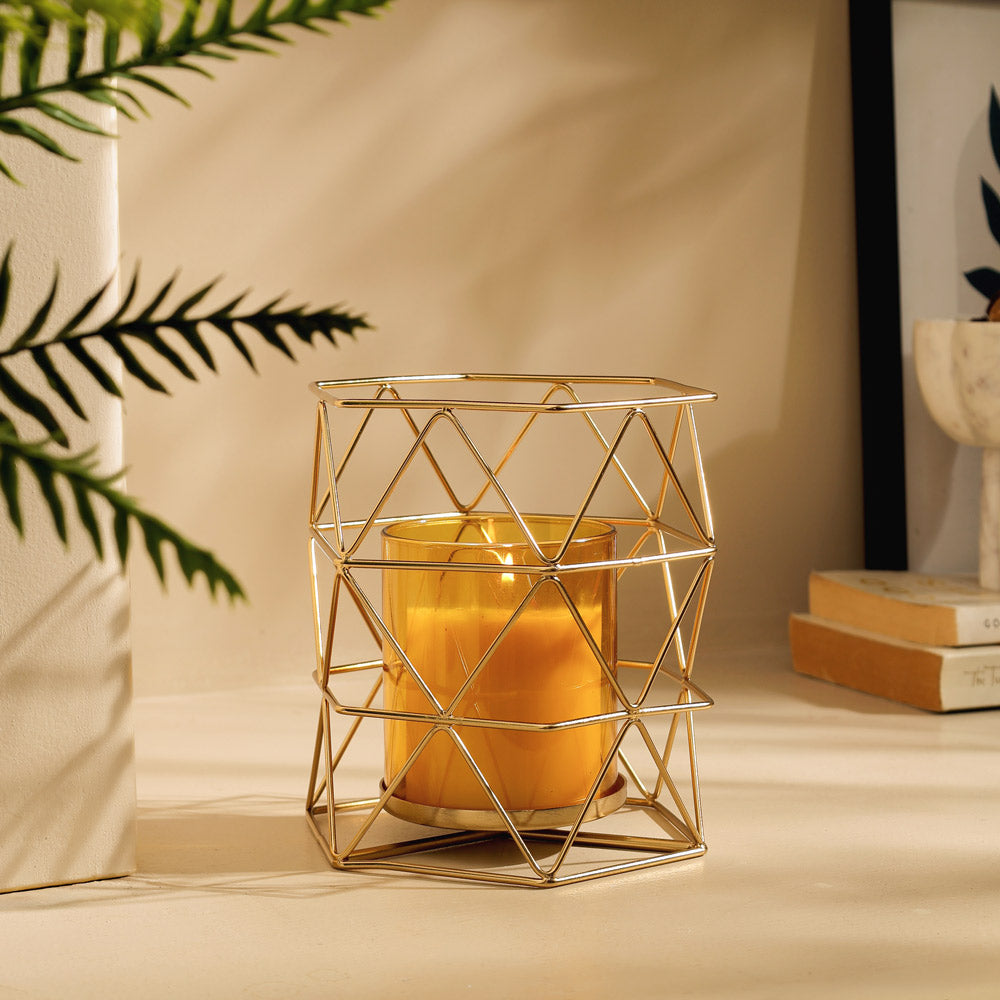 Calotta Glass Hurricane with Iron Holder - Gold
