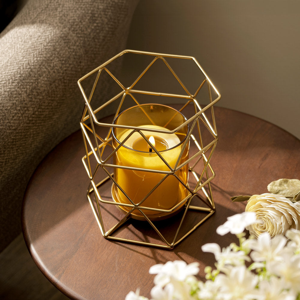 Calotta Glass Hurricane with Iron Holder - Gold