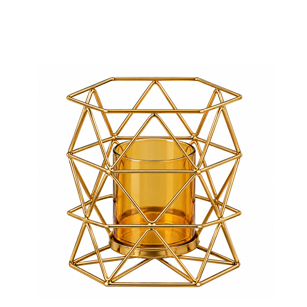 Calotta Glass Hurricane with Iron Holder - Gold