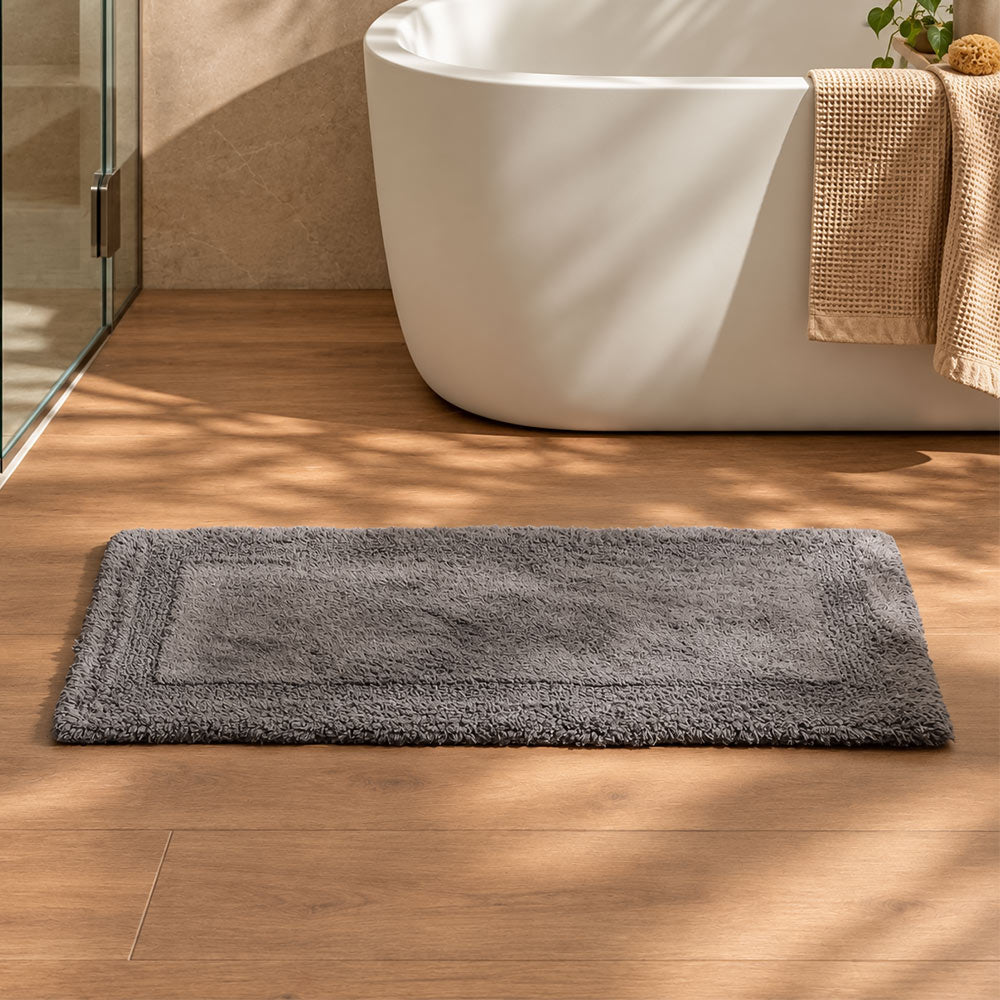 Camille Reversible Handloom Bathmat - Dark Grey