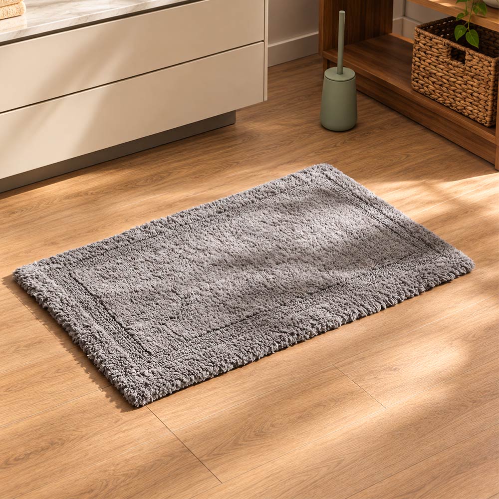 Camille Reversible Handloom Bathmat - Dark Grey