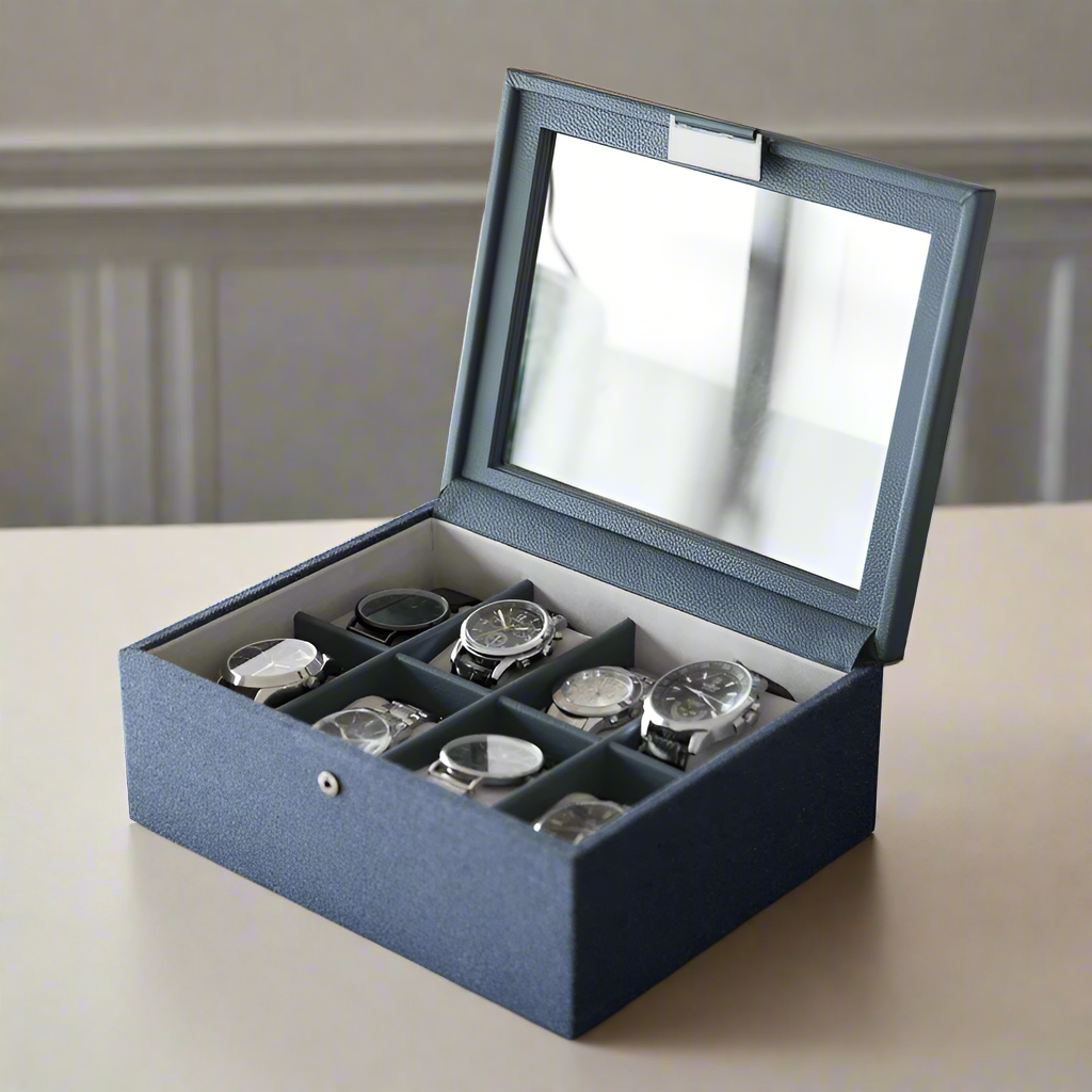 Canvas 8-Piece Watch Box with Acrylic Lid - Blue