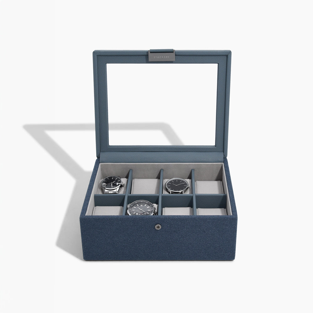 Canvas 8-Piece Watch Box with Acrylic Lid - Blue